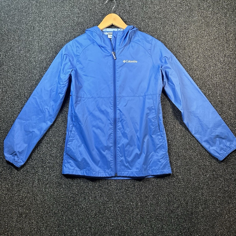Columbia Blue Hooded‎ Windbreaker Jacket Youth Large L 14/16 Full Zip Outdoor